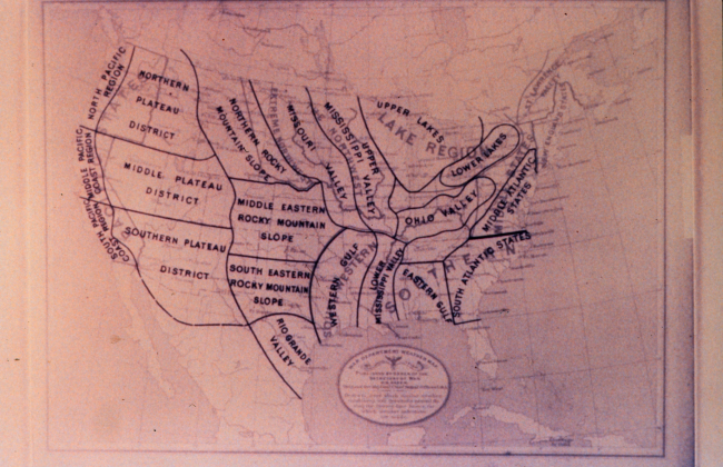 Signal Service hydrologic unit map from the 1880'sThis map displays various river basins and areas of stream drainage
