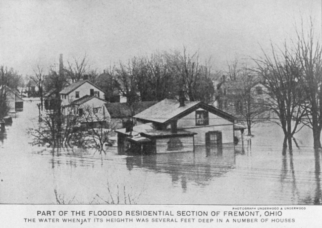 Part of the flooded residential section of Fremont, Ohio