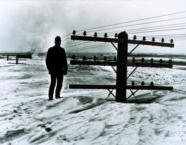 Standing tall on North Dakota snowA March blizzard nearly buried utility poles