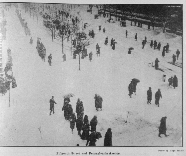 Fifteenth Street and Pennsylvania Avenue after all other means of transportation had failed during the Knickerbocker storm