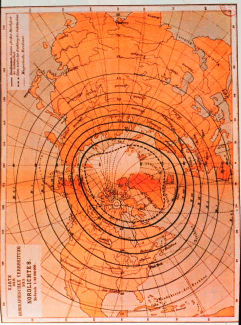 Late Nineteenth Century map showing extent of observation of Aurora Borealis