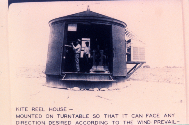 The kite houses were mounted on turntablesThis allowed turning with wind to facilitate kite launching