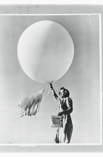 Launching a pilot balloonWomen's first opportunities in meteorology occurred as a result of WWII