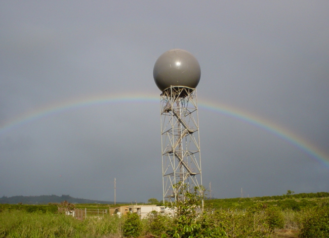 NWS Radar Tower & Radome with rainbow in the distance
