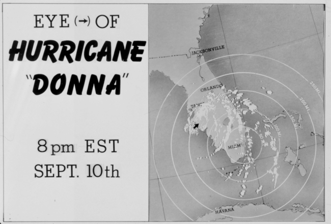 The track of Hurricane Donna as tracked by radar -  Photo #10 of sequence Not the first hurricane seen on radar, this was the best tracked at time