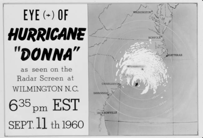 The track of Hurricane Donna as tracked by radar -  Photo #12 of sequence Not the first hurricane seen on radar, this was the best tracked at time