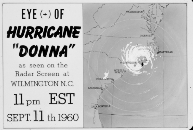 The track of Hurricane Donna as tracked by radar -  Photo #13 of sequence Not the first hurricane seen on radar, this was the best tracked at time