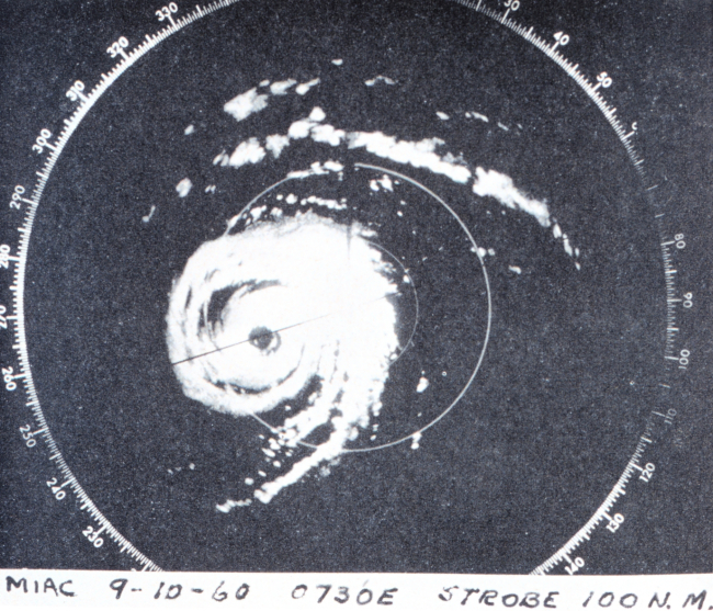 Radar image of Hurricane Donna on its closest approach to Miami illustrating allthe features of a classic hurricane