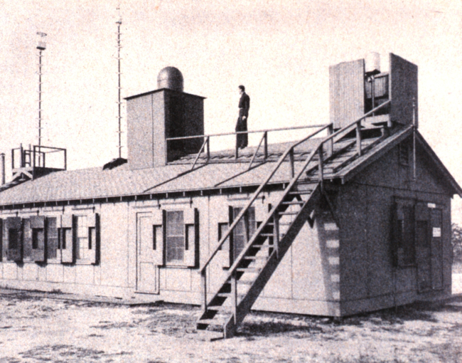 Radome and shelter for SCR-717B radar unit on top of weather station