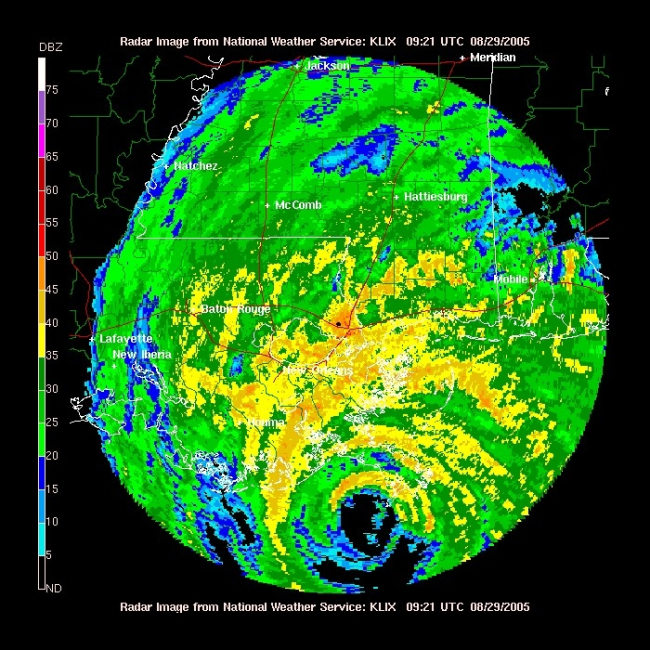 Hurricane Katrina making landfall near Southwest Pass, Louisiana
