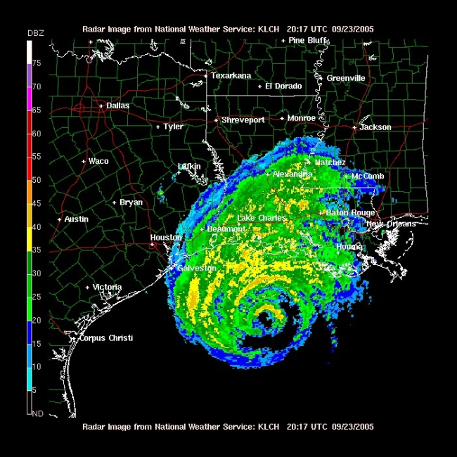 Hurricane Rita churning in the Gulf of Mexico south of Lake Charles, Louisiana