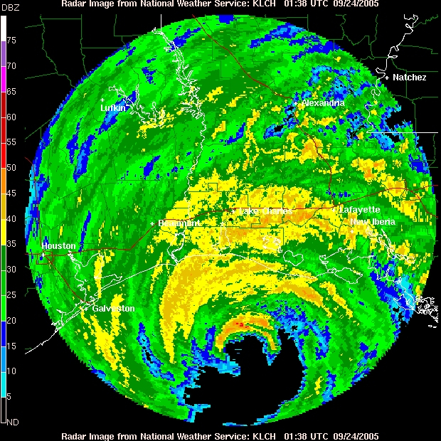 Hurricane Rita approaching landfall along the Texas-Louisiana border
