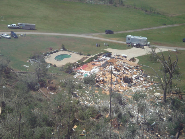 Total destruction of a home by Meriwether-Spalding EF3 tornado in Birdie area