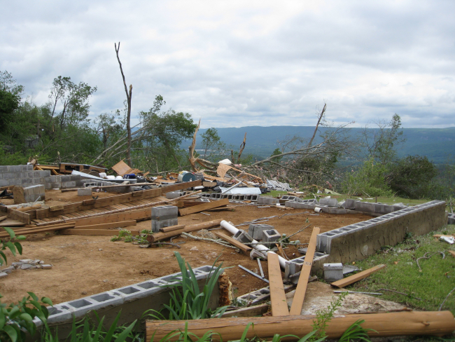 Remnants of home swept off a ridge overlooking Trenton, GA, by the Dade-WalkerEF3 tornado
