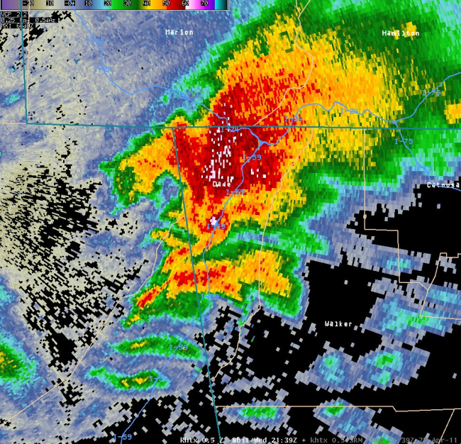 Reflectivity image of tornado in Dade County