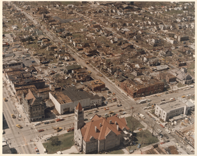 Xenia city center tornado damage from Super Tornado Outbreak of April 3, 1974