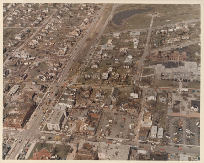 Xenia city center tornado damage from Super Tornado Outbreak of April 3, 1974