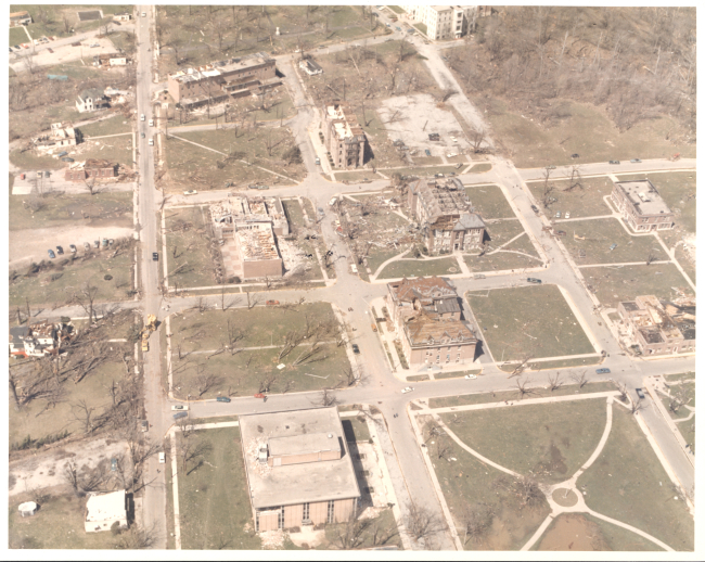 Central State University tornado damage from Super Tornado Outbreak of April 3, 1974