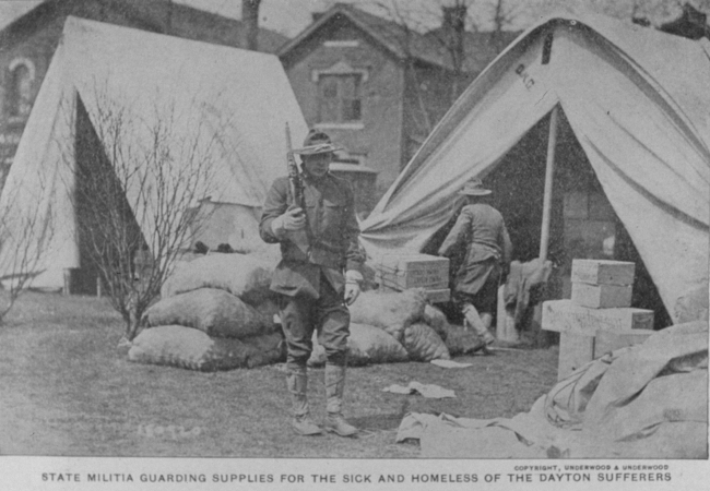 State militia guarding supplies for the sick and homeless of the Daytonsufferers