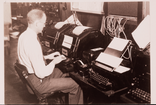Using a teletypewriter to transmit weather information