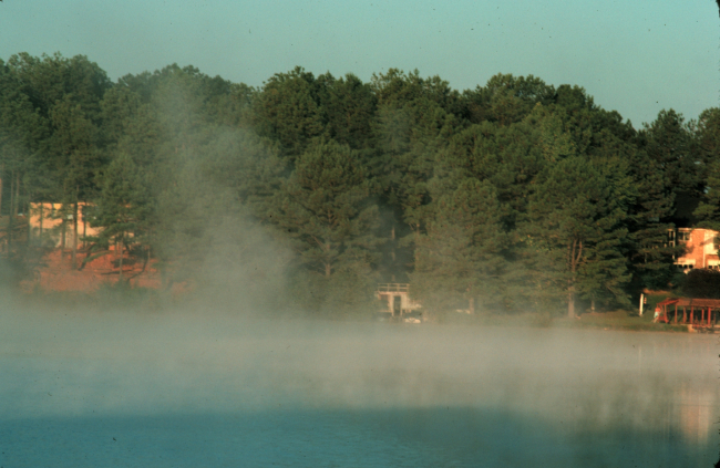 Early morning lake fog