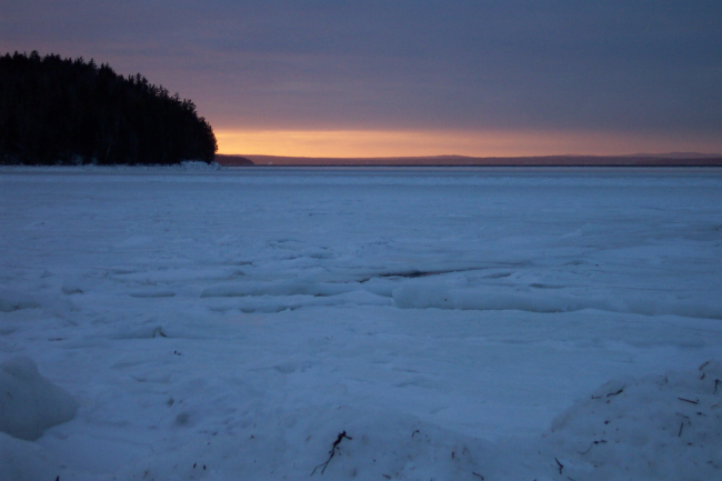 Sunset over the ice on Penobscot Bay