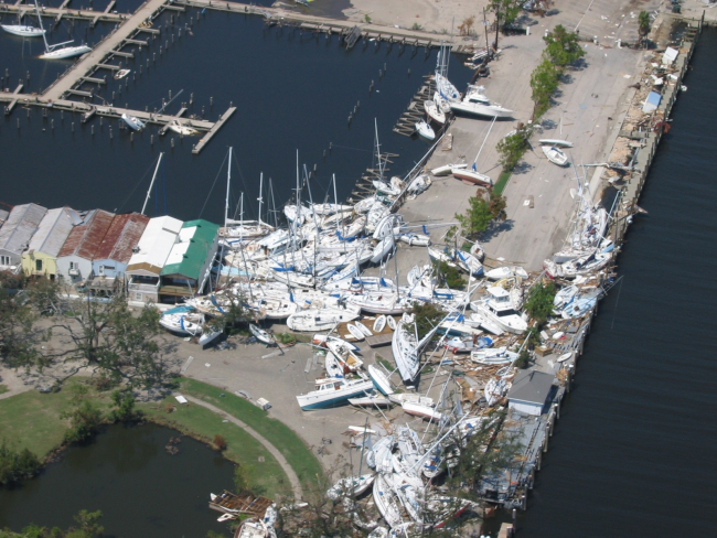 Boats tossed around like kindling at a marina