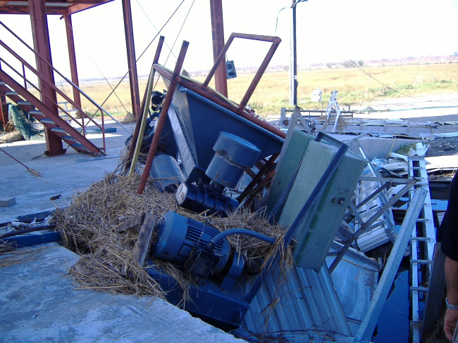 A jumbled heap of motors, compressors and other equipment at the ice plant