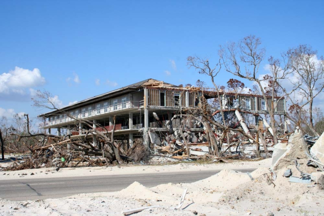 Remains of a hotel following passage of Hurricane Katrina