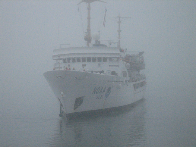 Photo #5 of NOAA Ship FAIRWEATHER approaching pier in fog at Valdez