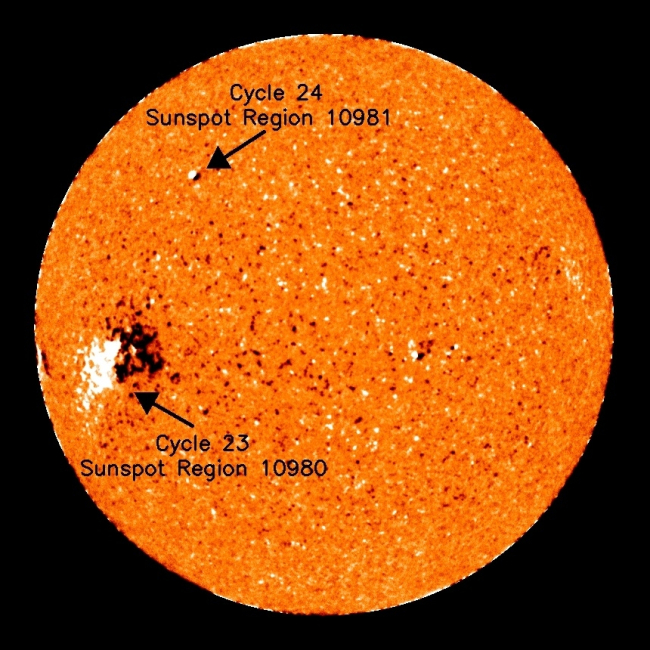 Solar image showing sunspot activity from NOAA NCEP Space Weather PredictionCenter
