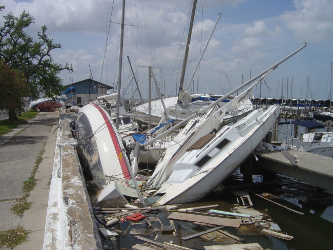 Sailboats wrecked by Hurricane Katrina