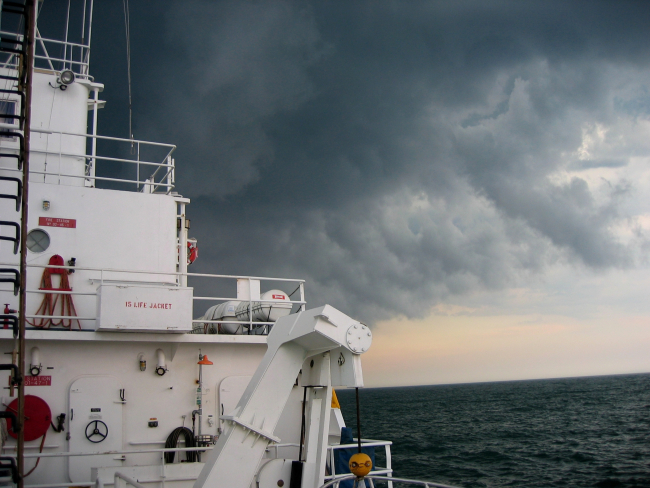 Some nasty looking clouds seen off the starboard side of the NOAA ShipTHOMAS JEFFERSON