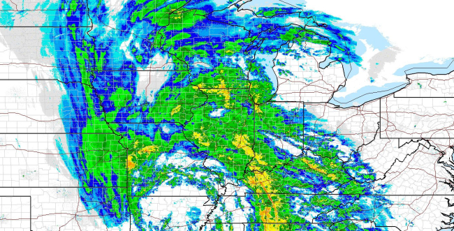 Radar image of a Christmas storm affecting the much of the eastern United States