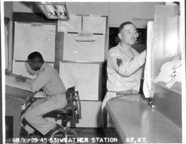 Weather forecasters for the Tuskegee Airmen at work
