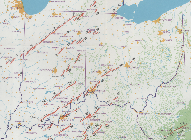 Tracks of tornados including the Xenia, Ohio, tornado (37) that killed 30,injured over 1100, and destroyed over 1,000 homes