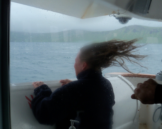 Williwaw blowing in Pavlof Islands - enough to uncurl one's hair
