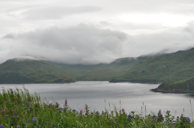 Clouds enveloping the mountains above Dutch Harbor