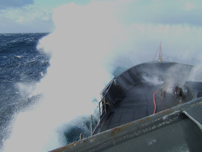Kaboom! as the MILLER FREEMAN comes down on a large Bering Sea swell