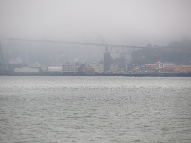 Fog on the Columbia River at the southern end of the Astoria Bridge