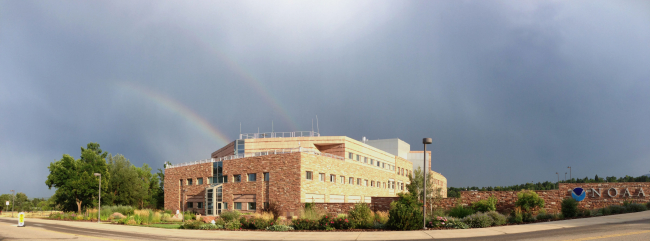 Double rainbow over NOAA's David Skaggs Research Center in Boulder