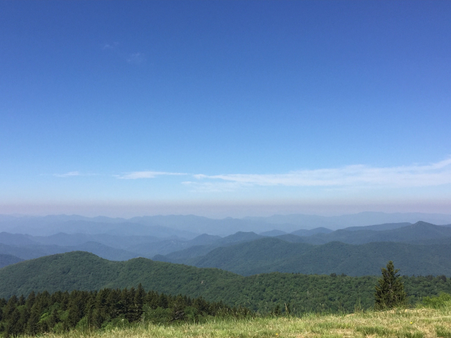 A blue summertime haze over the aptly named Blue Ridge Mountains