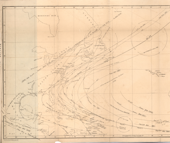 Chart Showing the Tracks or Courses of Various Gales and Hurricanes asTraced by Wm