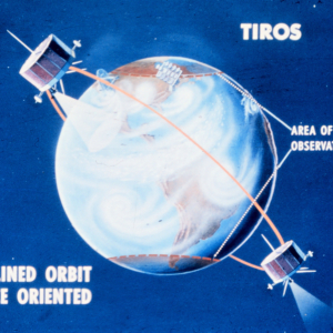 Graphic showing space-oriented TIROS satellite
