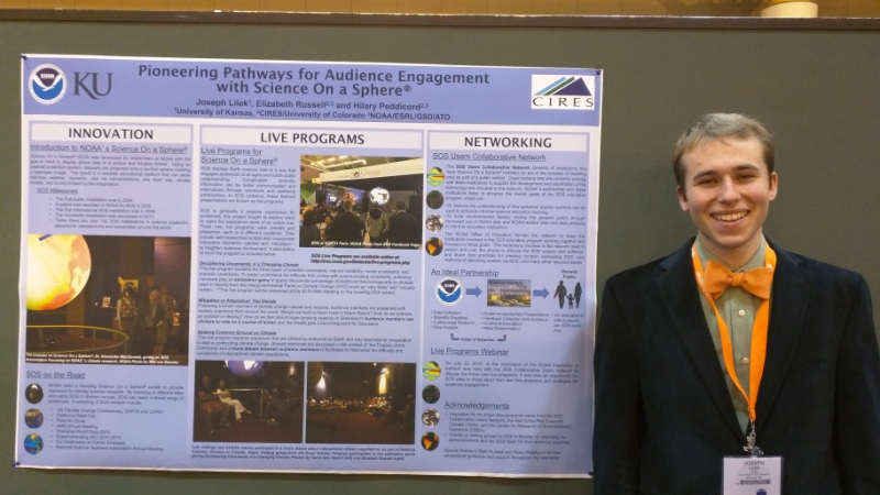 Joseph Lilek, a NOAA Hollings Scholar from the University of Kansas, presenting his poster at the AMS Annual Meeting in New Orleans, LA (Photo Credit: John Baek).