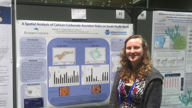 Thea Bartlett, NOAA Hollings Scholar from Eckerd College, presenting her poster at the ASLO Ocean Sciences Meeting in New Orleans, LA (Photo Credit: Todd Christenson).