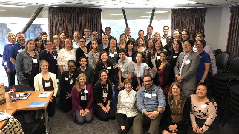 The Coastal Ecosystem Learning Center (CELC) Network poses with speakers from across NOAA during a CELC collaborative workshop at NOAA headquarters in Silver Spring, Maryland.