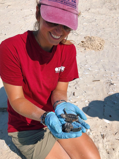Savannah Weber, a 2018 NOAA Hollings scholar, participated in a hatchling release during her Hollings internship. The sea turtle nest monitoring was held on Little St. George Island in Florida, where they determined hatch success (excavating a nest 3 days after noting signs of hatching to count how many hatched/unhatched eggs there were). Weber found a few hatchlings that hadn't made it out of the nest yet, probably because of the heat wave during that time in Florida.