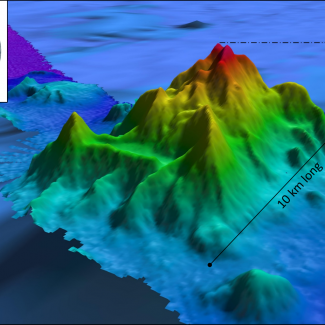 This image shows the topography of the Okeanos Explorer Seamount, a 4,711 foot feature located south of Midway Islands within the Papahānaumokuākea Marine National Monument. NOAA scientists first mapped the seamount in March 2016 using shipboard mapping sonars and then explored it with OER's remotely operated vehicle (ROV) Deep Discoverer during the 2016 Hohonu Moana expedition.