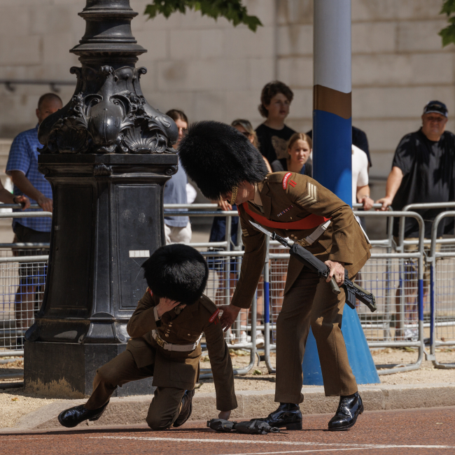 A cavalry guard passes out June 24, 2024 in London, England, during a procession rehearsal for a state visit. Europe saw its second-hottest June on record in 2024. Credit: Getty Images.